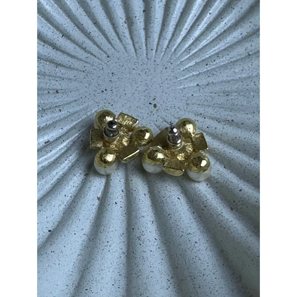 BOGO FREE PEARL GOLD CRYSTAL STUD PROM EARRINGS